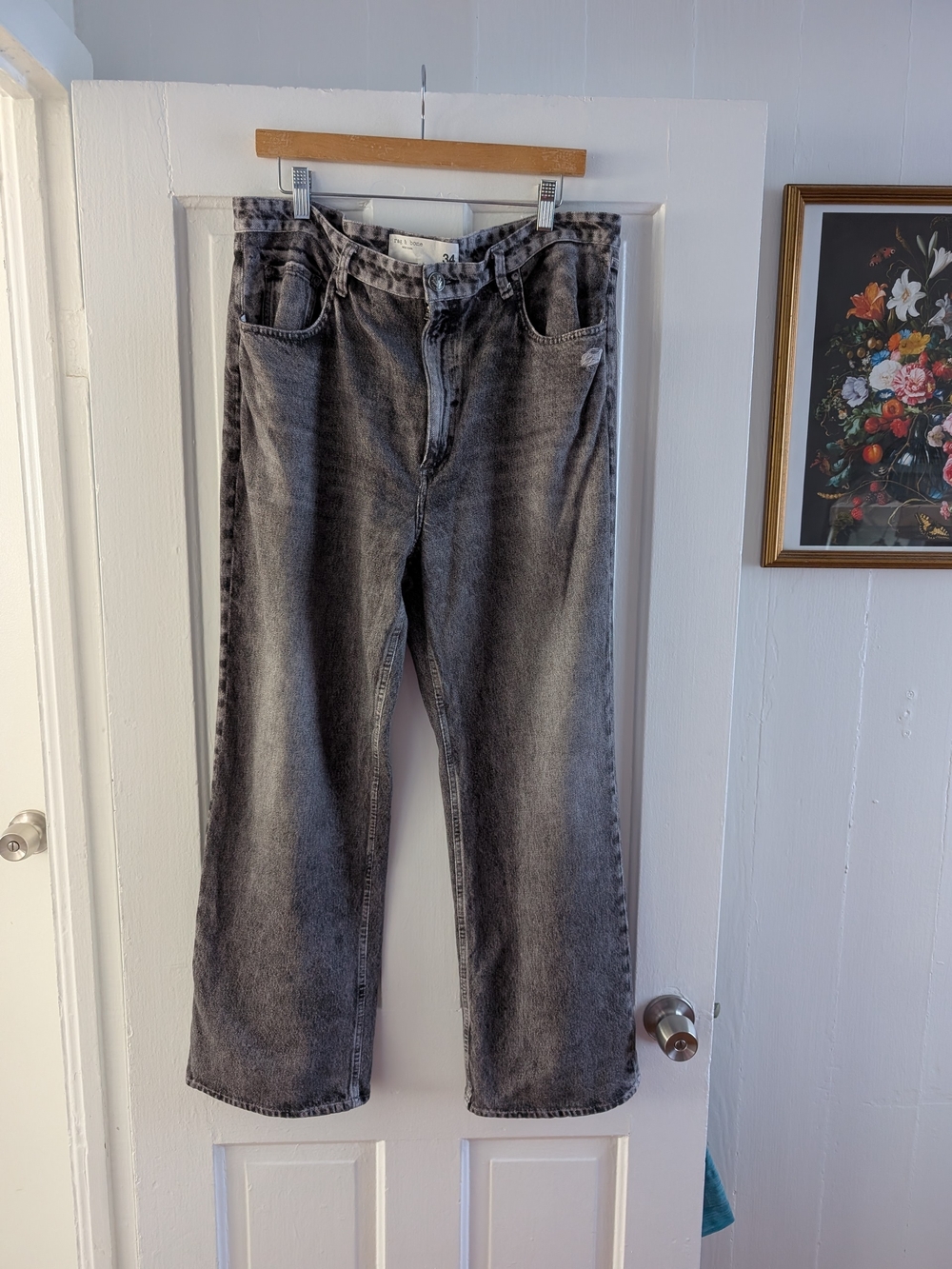 rag & bone Shea Relaxed Straight Black/Gray Sweatpants Feel Knit Jeans